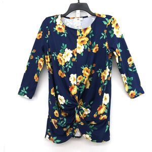 Amelia James Shirt Womens Size S Blue Floral 3/4 Sleeve Pullover Blouse Top